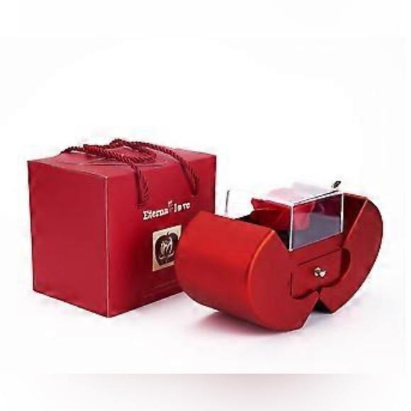 BNIB ACRYLIC APPLE HEART SHAPE PRESERVED RED ROSE RING/JEWELRY PRESENT GIFT BOX - Picture 5 of 16